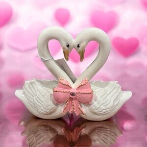 Cupcakes and cashmere Elegant Swan Figurine with Pink Bow